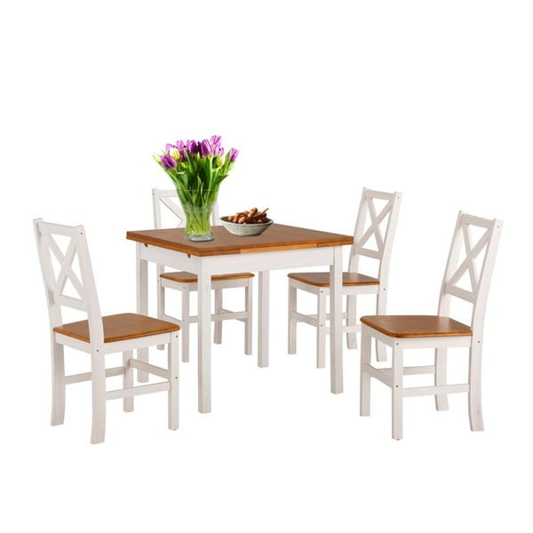 Set bílého jídelního stolu a 4 židlí z masivního dřeva Støraa Marlon