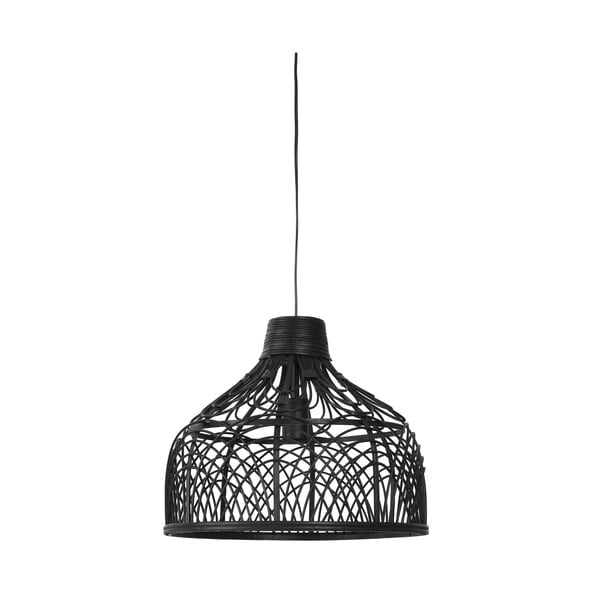 Черна лампа за таван с абажур от ратан ø 42 cm Pocita - Light & Living