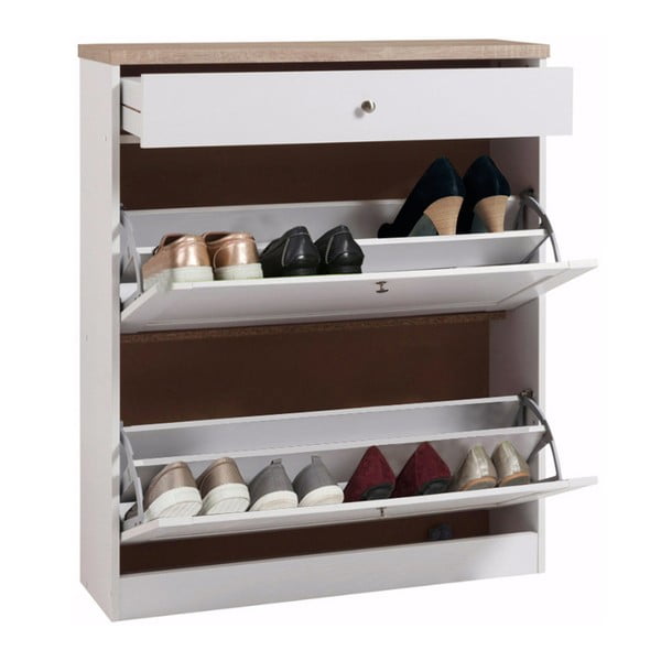 Бяла етажерка за обувки с чекмедже, 2 отделения Hector - Støraa-image-1