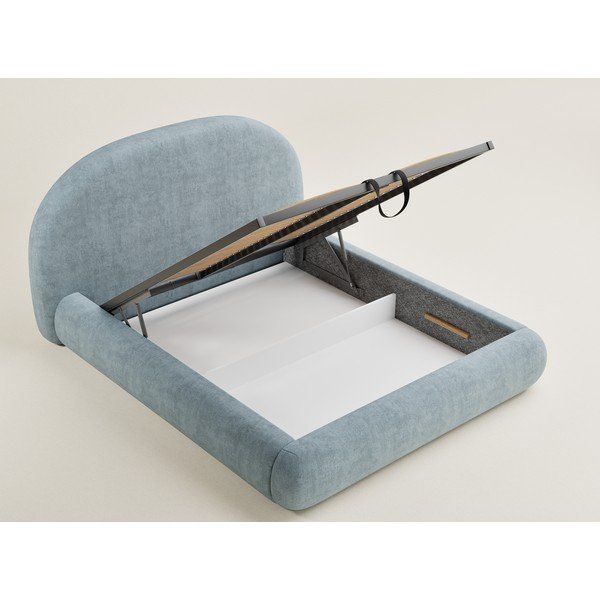 Светлосиньо двойно легло 160x200 cm тапицирано с място за съхранение с включена подматрачна рамка Maumere – Maison de Rêve-image-2