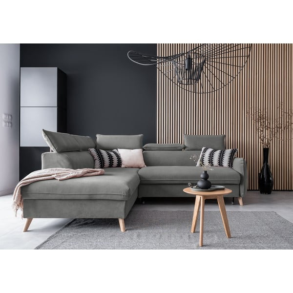 Ъглов разтегателен диван от светлосиво кадифе (ляв ъгъл) Sweet Harmony - Miuform-image-1