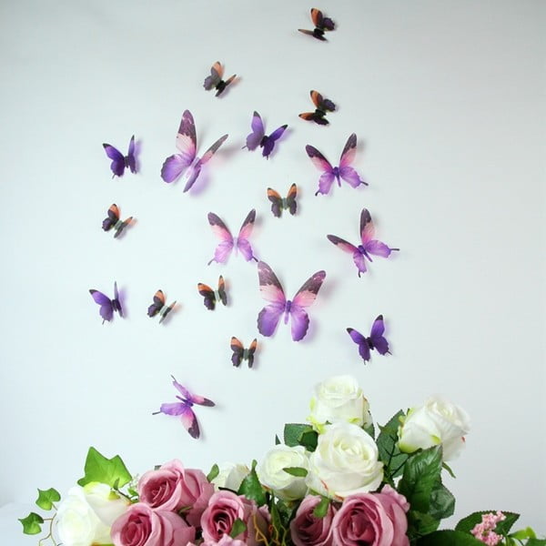 Trojrozměrné samolepky fialových motýlků WALPLUS