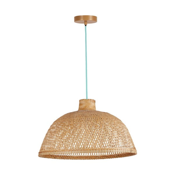Висяща лампа в тюркоазено-естествен цвят с бамбуков абажур ø 52 cm - SULION