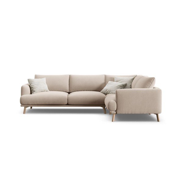 Бежов кадифен ъглов диван (десен ъгъл/L форма) Naomi – Micadoni 