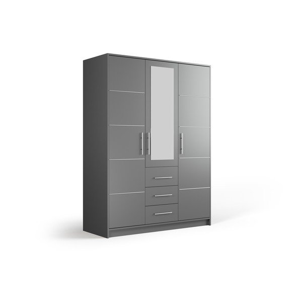 Сив гардероб с огледало 147x200 cm Derry - Cosmopolitan Design-image-2