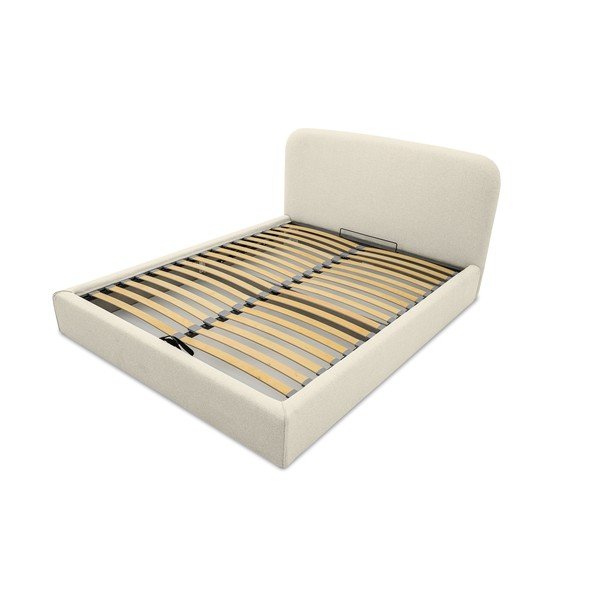 Кремаво тапицирано двойно легло с място за съхранение с включена подматрачна рамка 140x190 cm Sea – Scandic-image-4