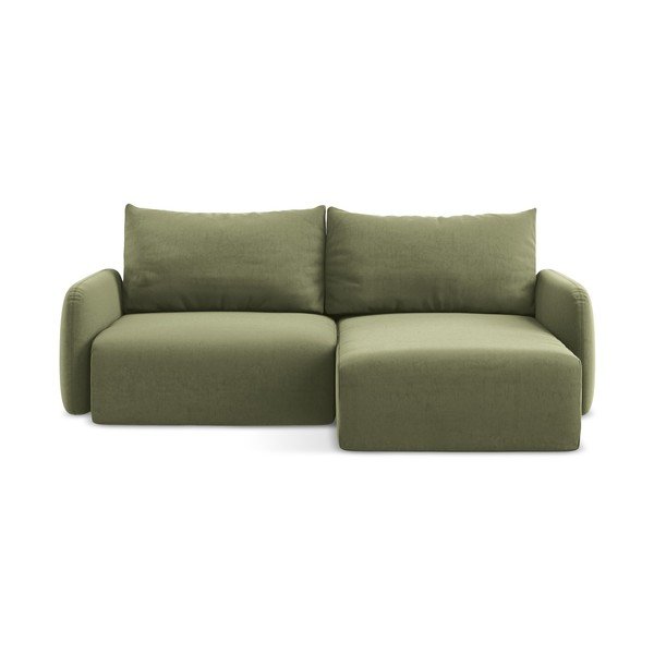 Зелен кадифен сгъваем/с място за съхранение ъглов диван (десен ъгъл) Kalena – Makamii