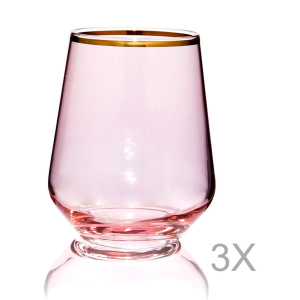 Sada 3 růžových sklenic Mezzo Amor Rosanne, 220 ml