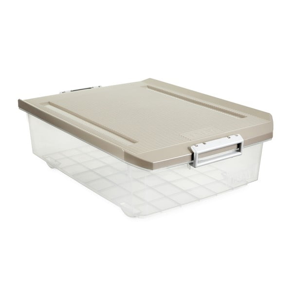 Прозрачна кутия за съхранение под леглото с бежов капак Кутия за съхранение, 32 л - Ta-Tay