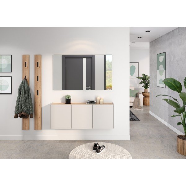 Кремаво висящо шкафче с дъбов декор 138x52x25 cm Libbiano – Germania-image-1