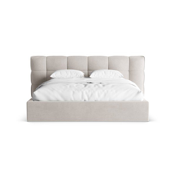 Бежово тапицирано двойно легло с място за съхранение и включена подматрачна рамка 160x200 cm Eric – Micadoni -image-4