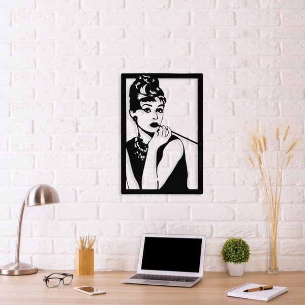 Черна метална декорация за стена Audrey Hepburn, 34 x 50 cm - Unknown