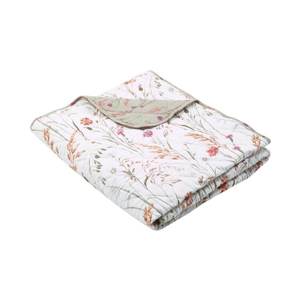 Зелено-бежово памучно капитонирано покривало за легло 200x220 cm Grasmere Floral – Catherine Lansfield