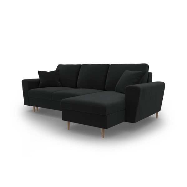 Черен кадифен разтегателен ъглов диван с място за съхранение Kyoto – Cosmopolitan Design-image-4