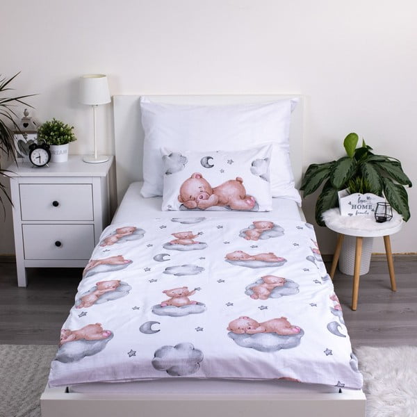 Бяло памучно детско спално бельо 100x135 cm Teddy Bear "Ribbon" – Jerry Fabrics-image-2
