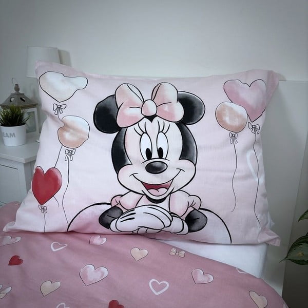 Розово единично  памучно детско спално бельо 140x200 cm Minnie "Balloon" – Jerry Fabrics-image-4