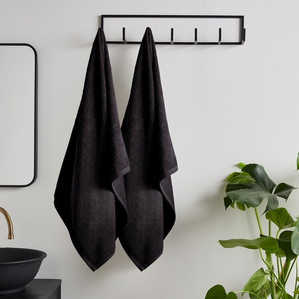Черни бързосъхнещи памучни хавлиени кърпи от тери в комплект от 2 бр. 90x140 cm Quick Dry – Catherine Lansfield-image-1