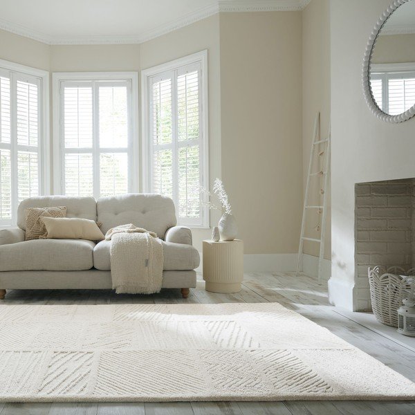 Бял ръчно изработен килим със смес от вълна 140x200 cm Sculptured Blocks – Flair Rugs-image-1