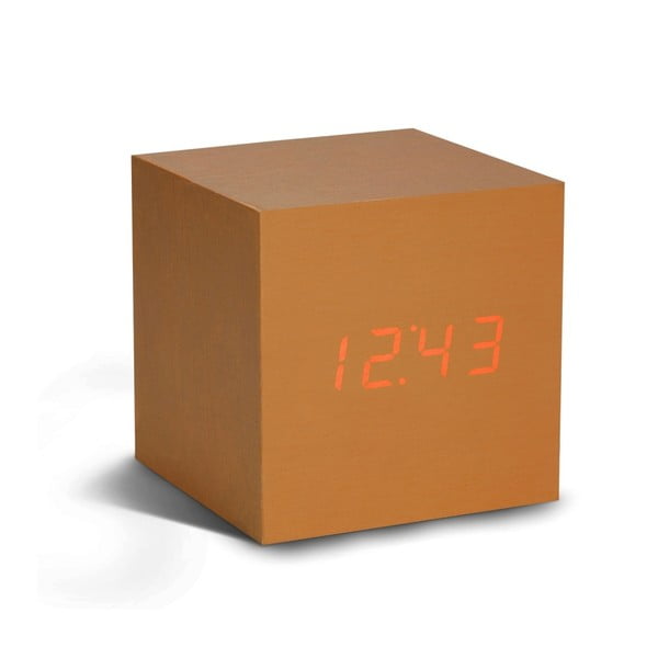 Oranžový budík s červeným LED displejem Gingko Cube Click Clock