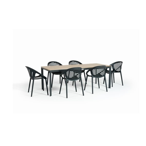 Градински комплект за хранене за 6 души с черен стол Joanna и маса Thor, 210 x 90 cm Thor & Joanna - Bonami Selection