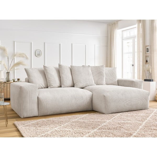 Кремав сгъваем/с място за съхранение ъглов диван от рипсено кадифе Voltaire – Bobochic Paris-image-1