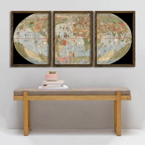 Картина от 3 части в дървена рамка Globe - Evila Originals-image-1
