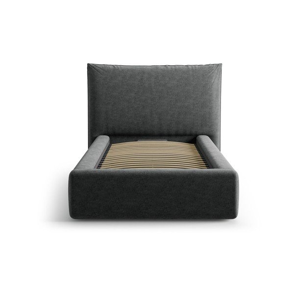 Тъмносиво единично легло 90x200 cm тапицирано с място за съхранение с включена подматрачна рамка Kaelle – Micadoni -image-3