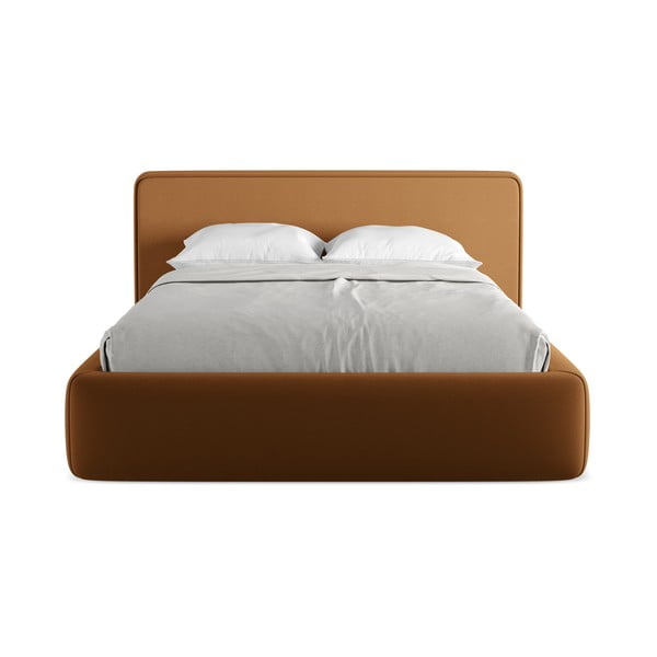 Двойно легло теракотено тапицирано с място за съхранение и включена подматрачна рамка 140x200 cm Kiana – Makamii-image-4