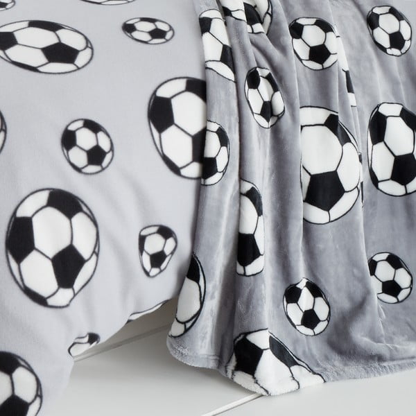 Сиво бебешко одеяло от микроплюш 130x170 cm Football – Catherine Lansfield