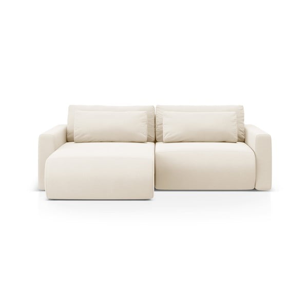 Бежов кадифен разтегателен ъглов диван с място за съхранение Belfast – Cosmopolitan Design