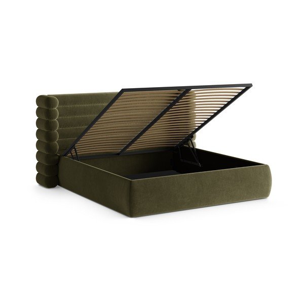 Зелено тапицирано двойно легло с място за съхранение и включена подматрачна рамка 180x200 cm Mount – Micadoni -image-2