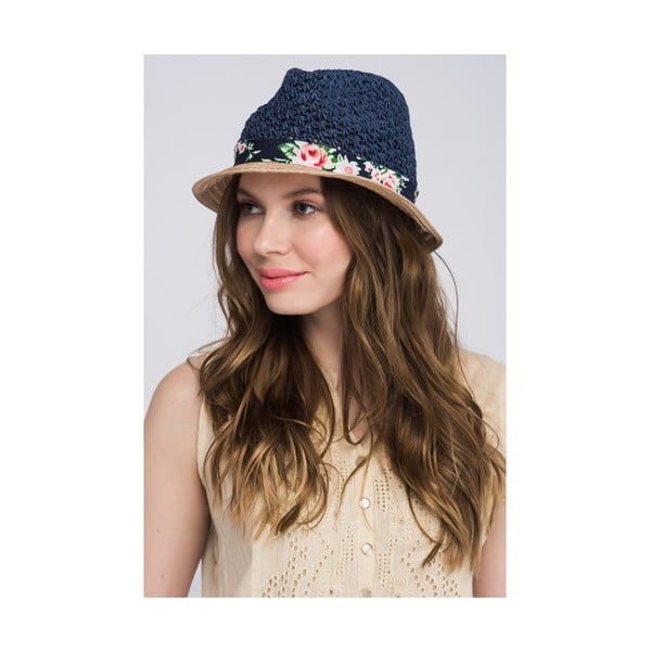 Tmavě modrý dámský klobouk z čisté bavlny s motivem květin NW