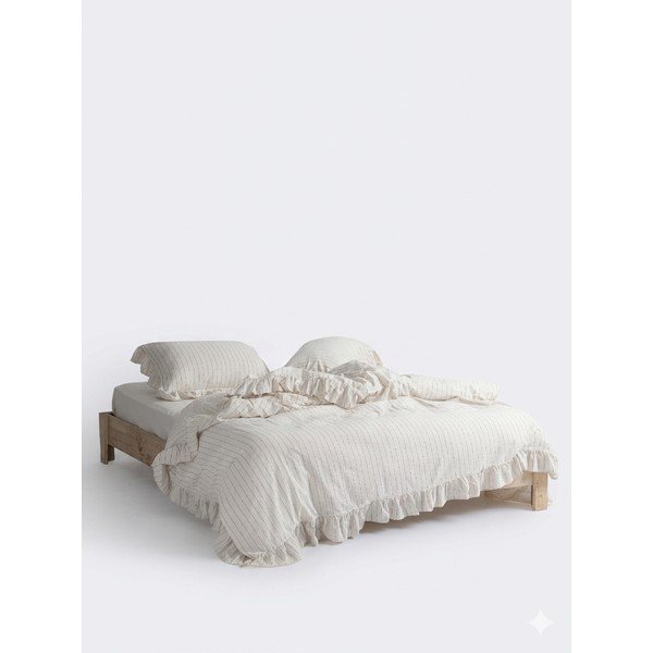 Бежово двойно удължено спално бельо от памук Renforcé 240x220 cm Amalia Striped – Mila Home Luxury