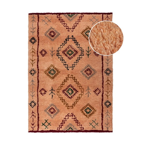 Ръчно изработен вълнен килим в цвят сьомга 120x170 cm Moroccan Sahara – Flair Rugs