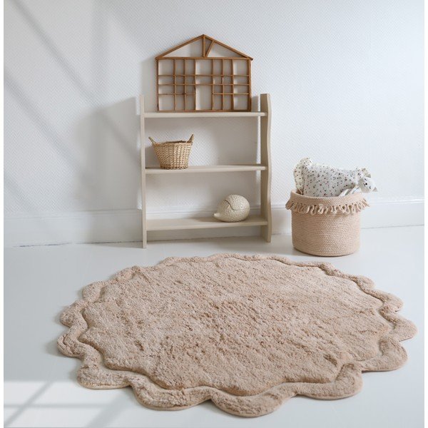 Светлорозов ръчно изработен памучен кръгъл килим подходящ за пране ø 110 cm Sweet April Nude – Nattiot-image-1