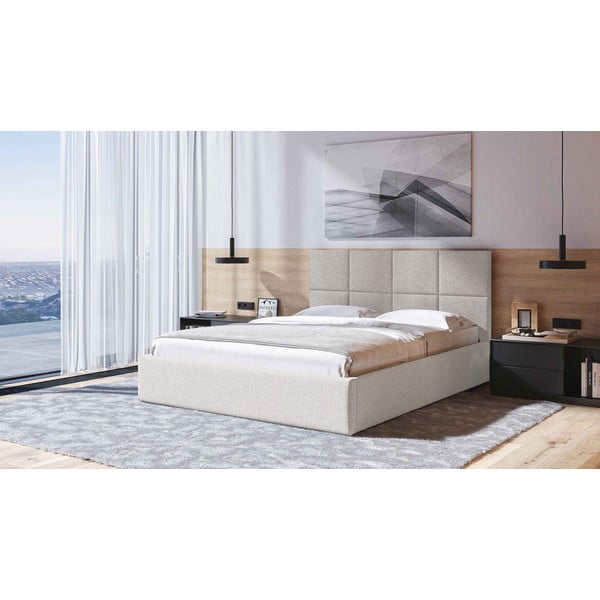 Бежово тапицирано двойно легло с място за съхранение с решетка 160x200 cm Bufo - MESONICA-image-1