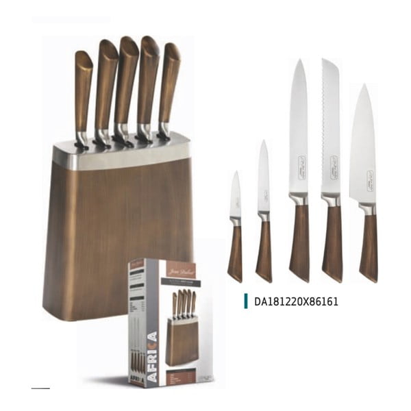 Sada 5 kuchařských nožů v bloku z nerezové oceli s efektem dřeva Jean Dubost