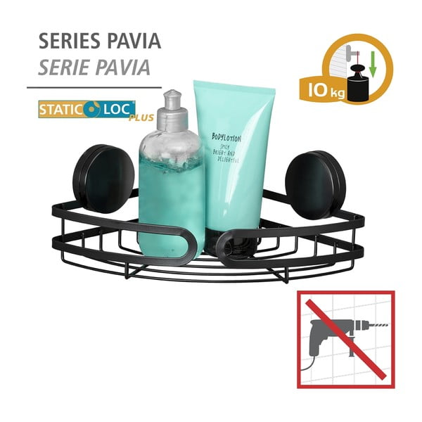 Черен ъглов рафт за баня Static-Loc® , ширина 27 cm Pavia - Wenko-image-4