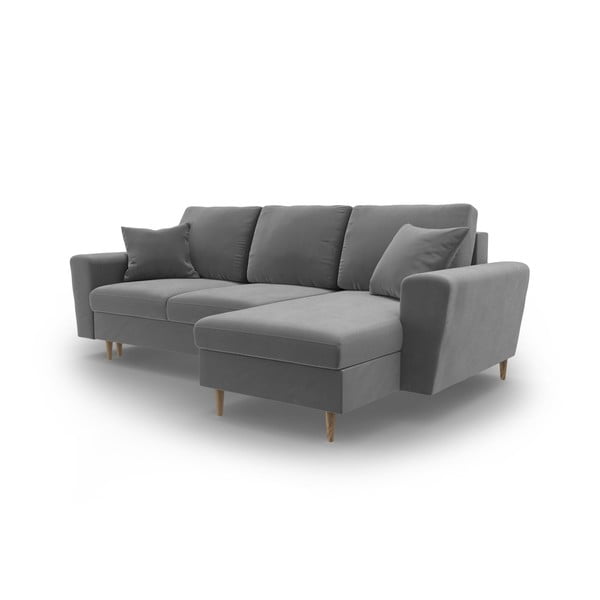 Светлосив кадифен разтегателен ъглов диван с място за съхранение Kyoto – Cosmopolitan Design-image-4