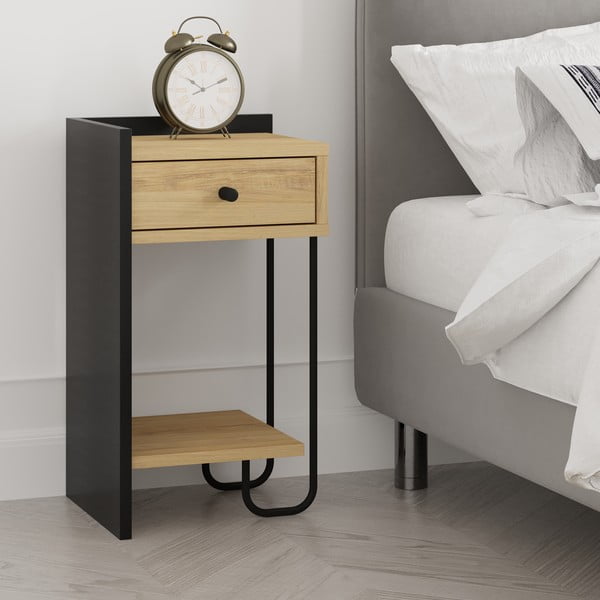 Нощно шкафче с рафтове от черен/естествен дъб Mercure - Marckeric-image-1