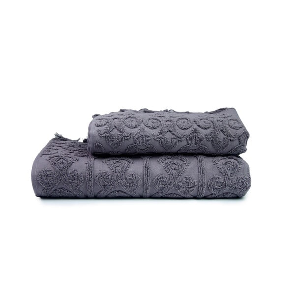 Тъмносиви памучни кърпи и хавлии за баня в комплект от 2 Kilim - Foutastic