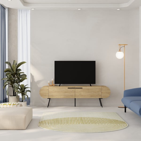 Масичка за телевизор с дъбов декор в естествен цвят 195x57 cm Saluso - Marckeric-image-1