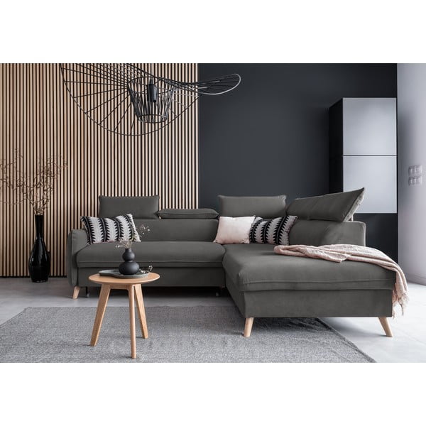 Тъмносив ъглов разтегателен диван от кадифе (десен ъгъл) Sweet Harmony - Miuform-image-1