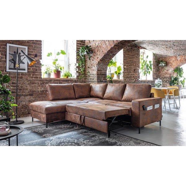 Кафяв разтегателен ъглов диван от изкуствена кожа (ляв ъгъл) Lofty Lilly – Miuform-image-4