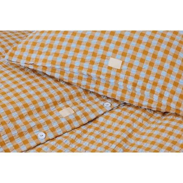 Жълто и светлосиньо крепирано спално бельо за единично легло 140x200 cm Bæk&Bølge - JUNA-image-3