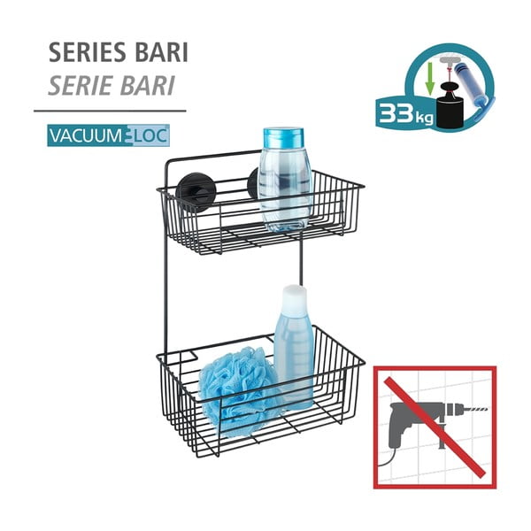 Черен стенен двуетажен рафт за баня Vacuum-Loc® Pavia Bari - Wenko-image-4