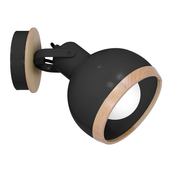 Черна стенна лампа с дървени детайли Oval - Homemania