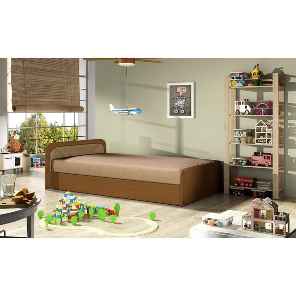 Единично тапицирано легло ПДЧ с място за съхранение с включен матрак в цвят жълта охра бежово 80x190 cm Parys – ELTAP-image-2