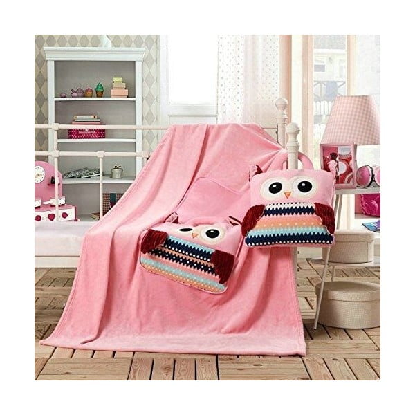 Розово бебешко одеяло от микрофибър Cuties Owls, 110 x 160 cm - DecoKing