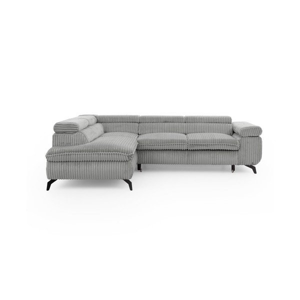 Светлосив ъглов диван от рипсено кадифе (ляв ъгъл/L форма) Marbeya  – Ropez